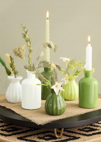 Gekleurde Glazen Vaasjes Fleur Groen/Wit 3 st.