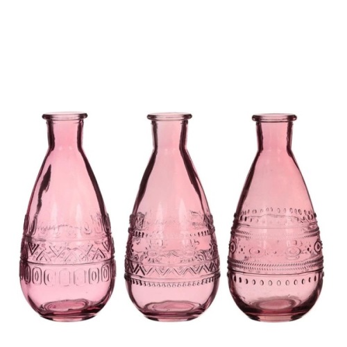 Gekleurde glazen fles rome roze Ø7,5 h.15,8 cm